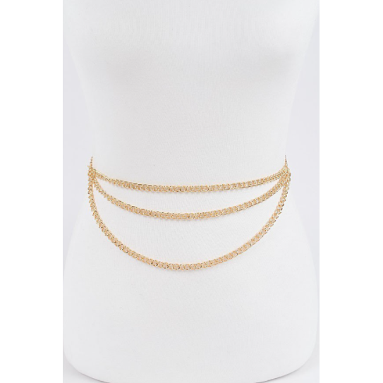 Layered Chain Belt W/Rhinestone Heart