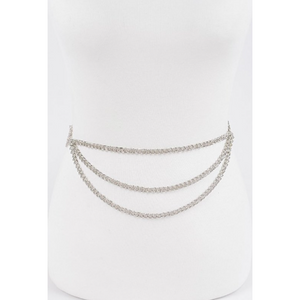 Layered Chain Belt W/Rhinestone Heart