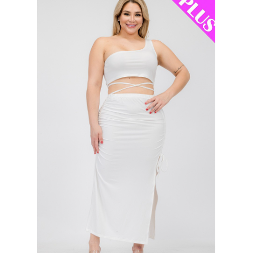 Curvy Diva One Shoulder Crop Top & Drawstring Skirt Set